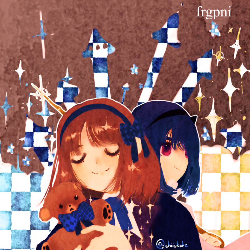 Émily avec son alter ego et sa peluche.