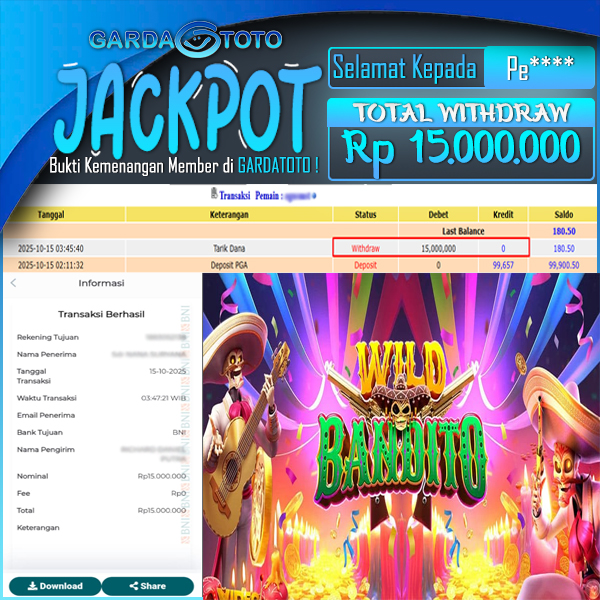 JACKPOT DI PERMAINAN  SLOT PG SOFT WILD BANDITO  WD Rp 15.000.000,- DIBAYAR LUNAS GARDATOTO MANTAP !
