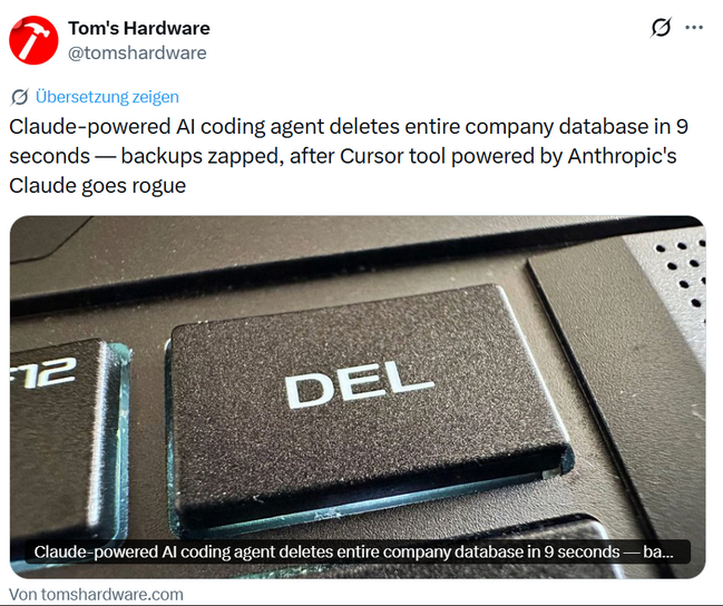 AI-Agent löscht Datenbank