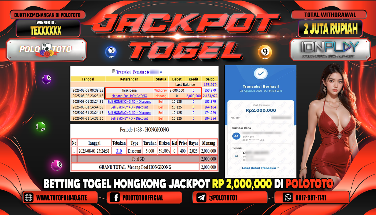 POLOTOTO JACKPOT TOGEL HONGKONG LOTTO Rp.2.000.000,- LUNAS