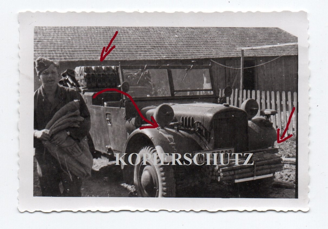 Foto Soldat Technik Kübel Sdkfz Pkw Jeep Emblem Gams Aufbauten