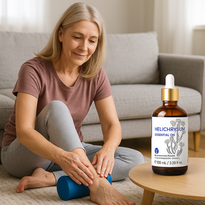 Senior doing gentle stretches at home