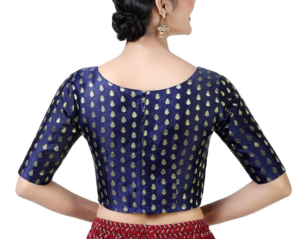 Blusa Brocado Hecha a Mano Mangas Codo Saree Blusa Falda Recortada Bollywood Choli - Imagen 9 de 24