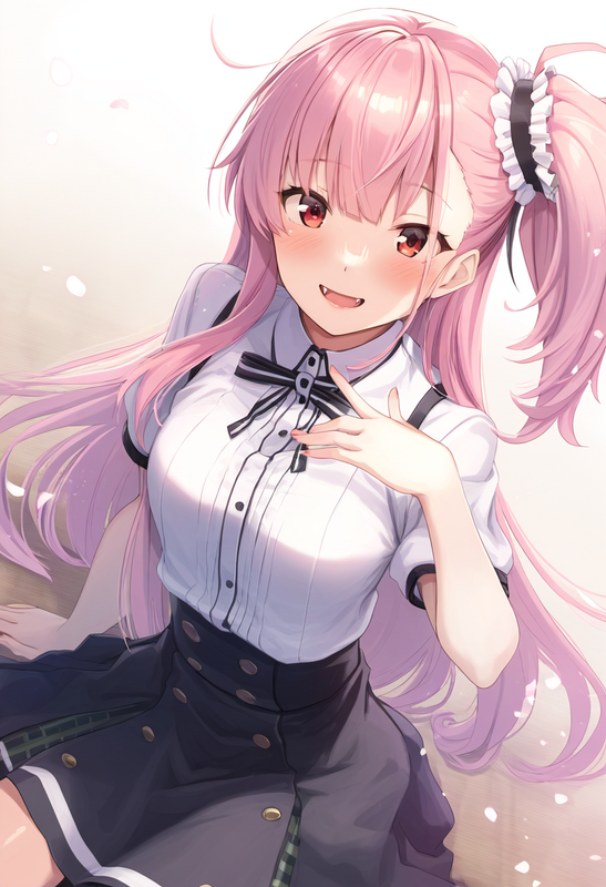 1girl, tsubakuro yume, Toji no Miko, pink hair, red eyes, fangs, side ponytail,  s-2803949701