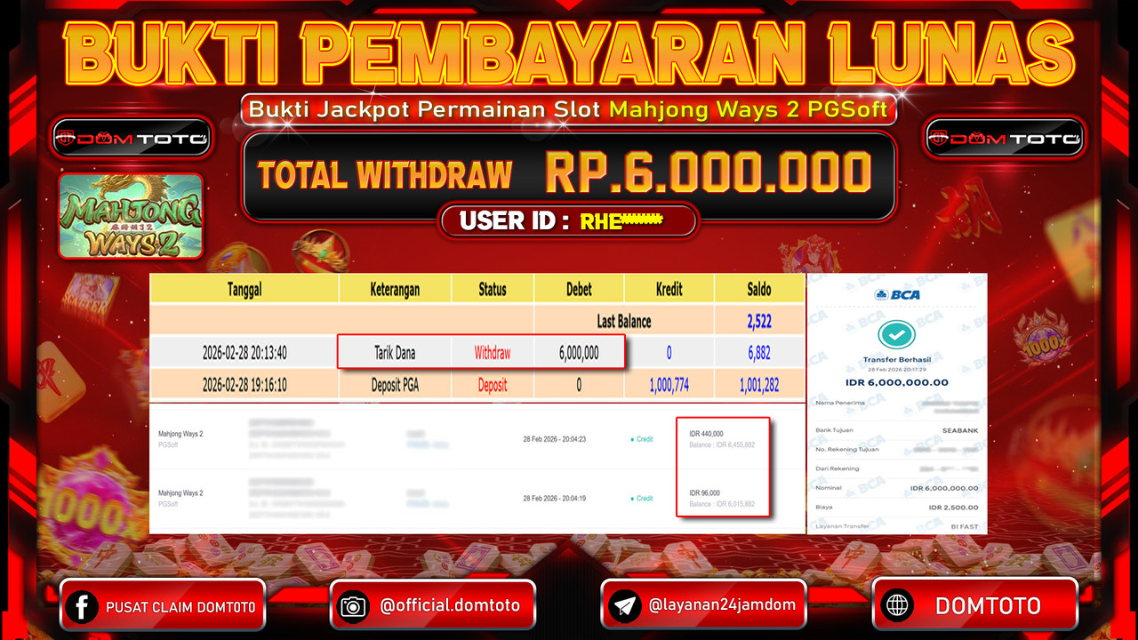 JACKPOT SLOT Mahjong Ways 2 PGSoft 28 FEBRUARI 2026