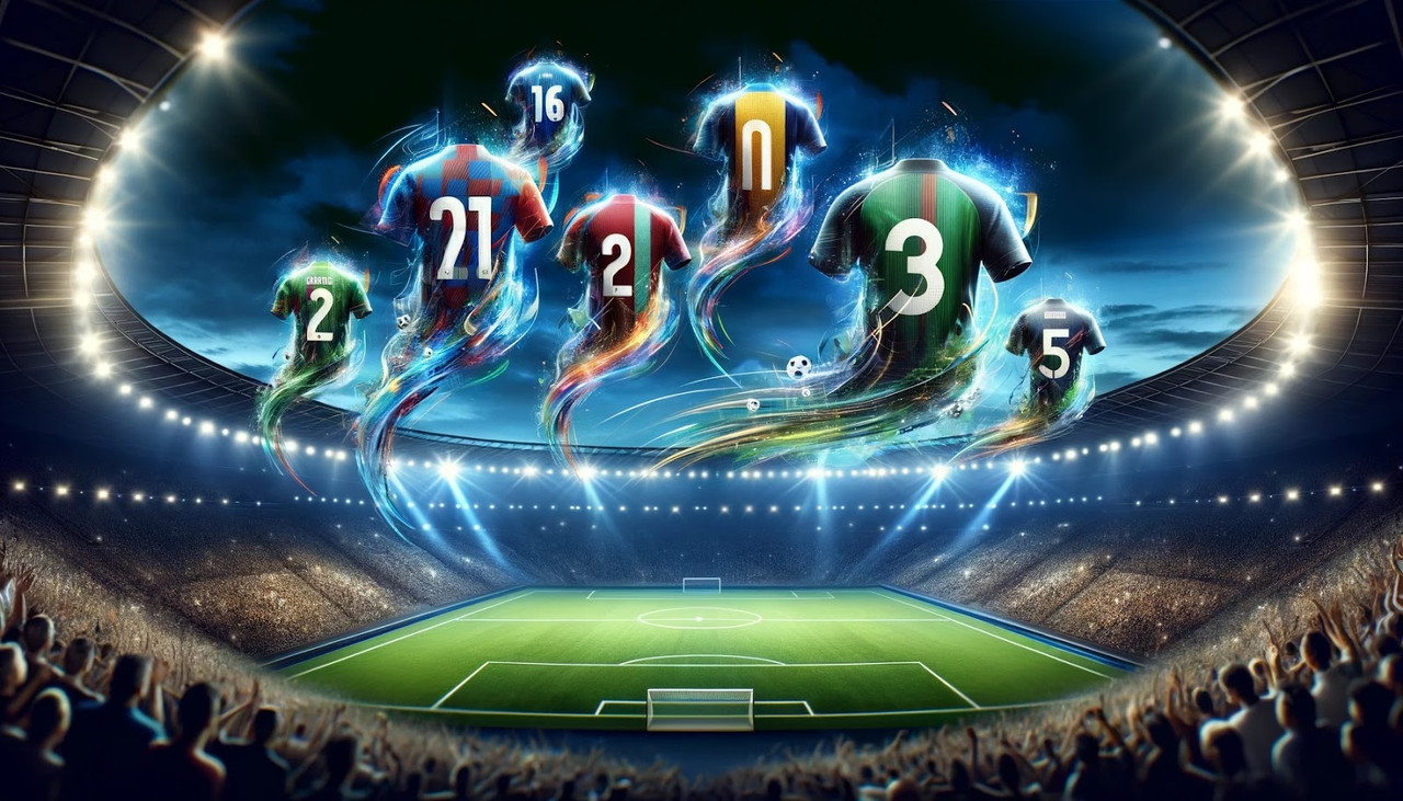 Football shirts floating above stadium