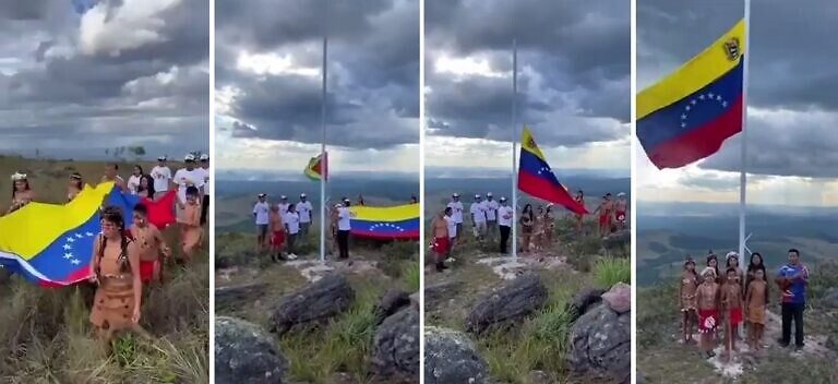 Indígenas colocan bandera de Venezuela en el Esequibo