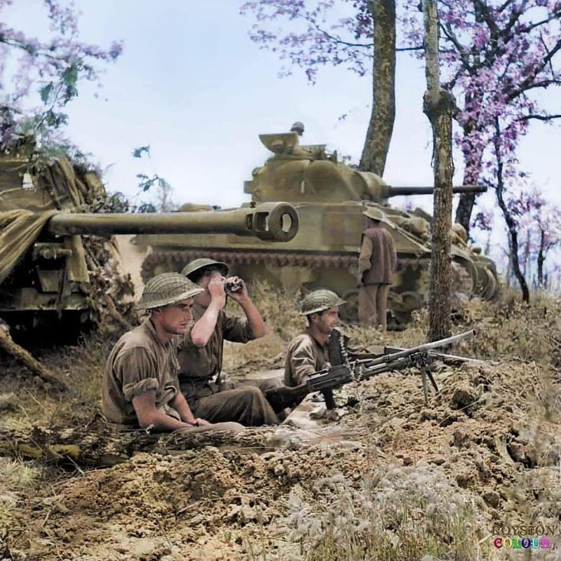 Photos colorisees  - Page 40 Troupes-britanniques-observant-Monte-cassino