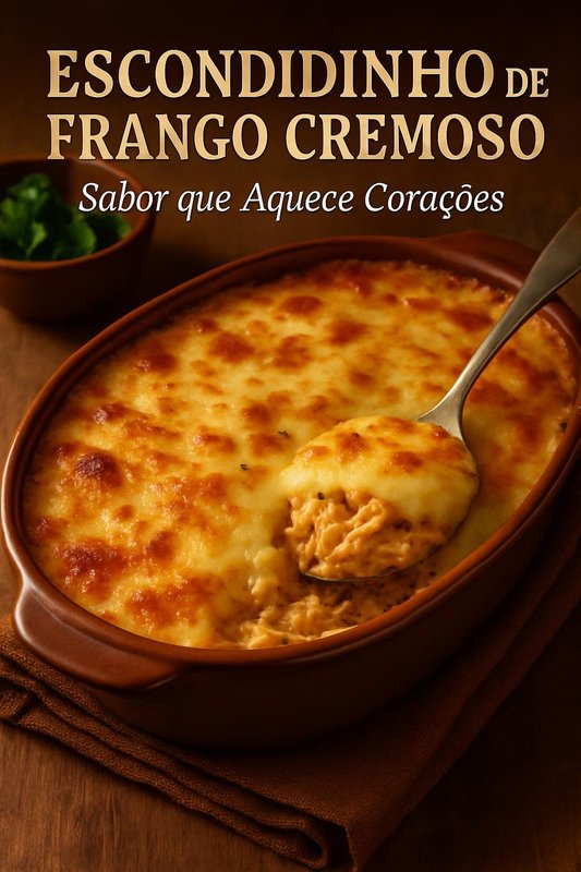Escondidinho de frango cremoso em travessa dourada