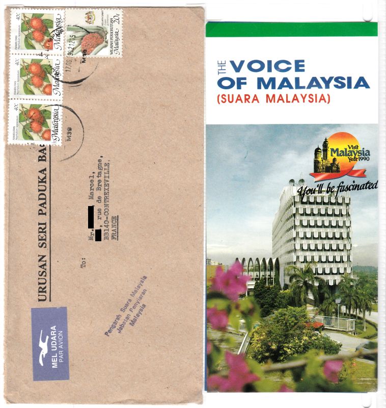 Lettre-QSL et QSL de la Voice of Malaisia. QSL-Voice-of-Malaisia-92-env