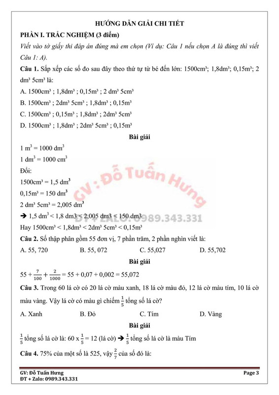Đề thi vào lớp 6 trường THCS Tam Đảo
