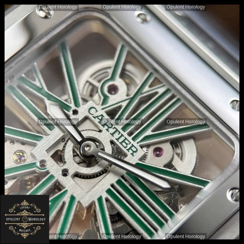 Cartier Santos Watch 39.8mm Skeleton Dial Green Roman Numerals - Super Clone