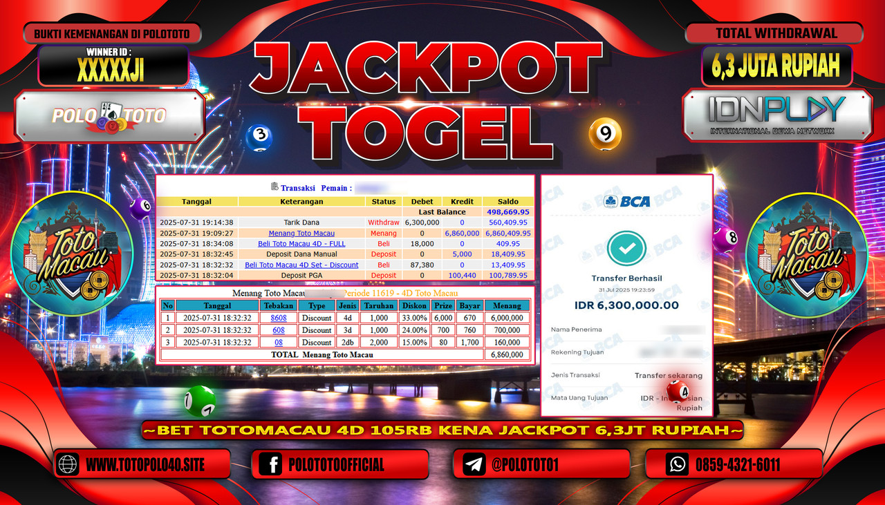 POLOTOTO JACKPOT TOGEL TOTO MACAU Rp.6.300.000,-LUNAS