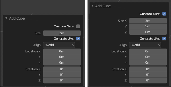 Add cube and plane with custom dimension ⁠— Right-Click Select
