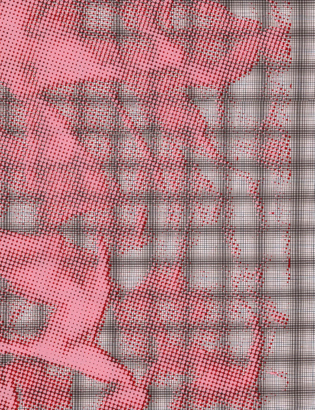 Screen-printed geometric artwork detail