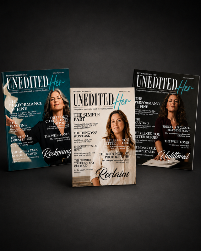 Unedited Her digital magazine editions arranged against a charcoal background