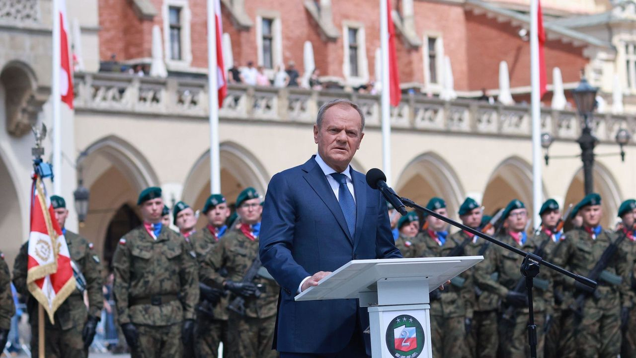 Polish Prime Minister Donald Tusk during his speech in Krakow