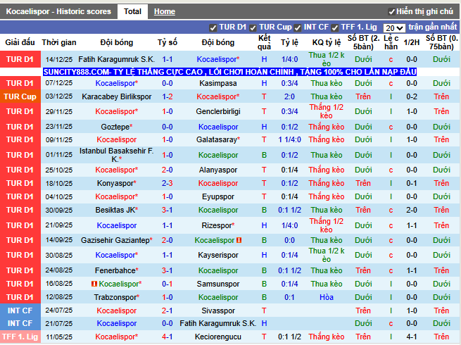 Phong độ gần đây Kocaelispor