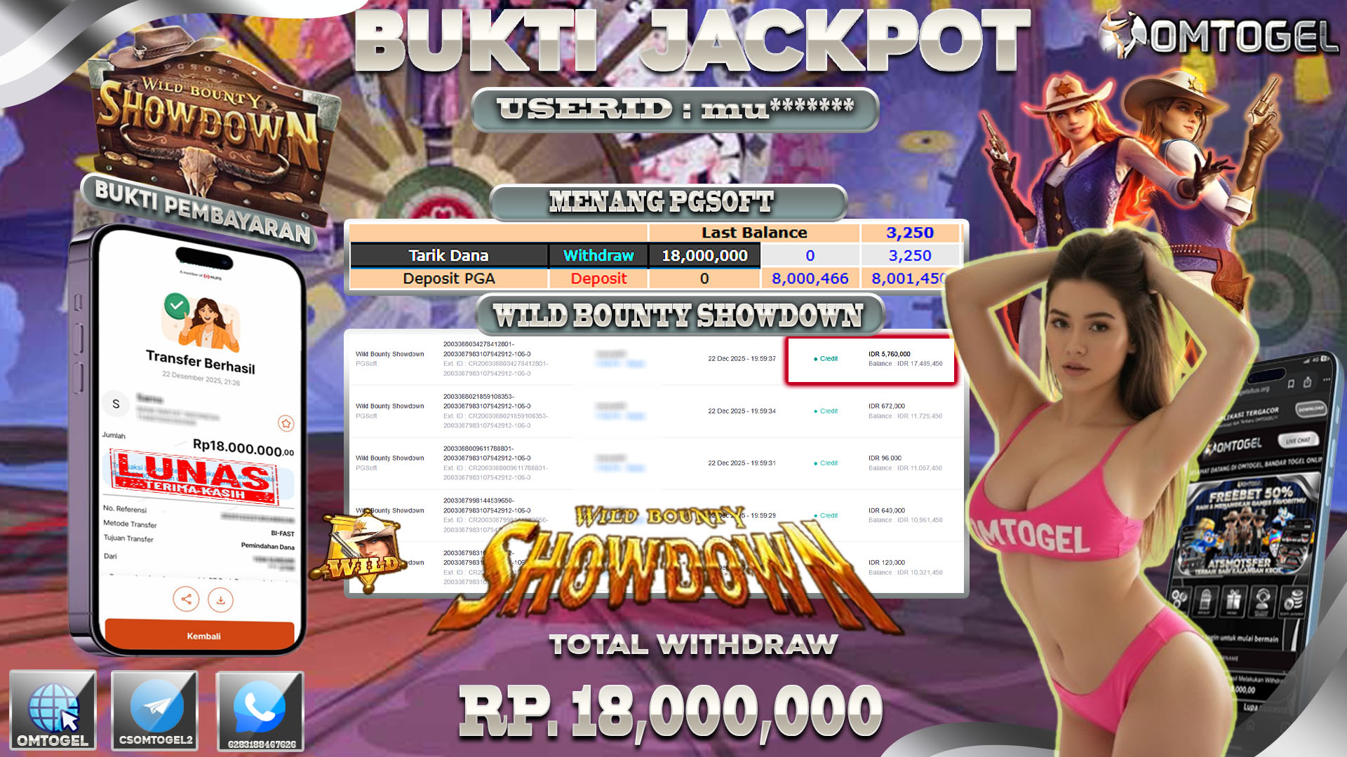 OMTOGEL JACKPOT PGSOFT WILD BOUNTY SHOWDOWN ,18 JUTA DI BAYAR LUNAS ,-