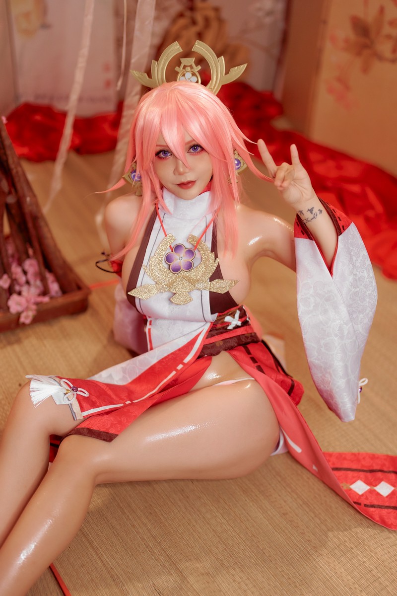 Joyce Lin2x Yae Miko Cosplay Genshin Impact 高清写真 35P插图3