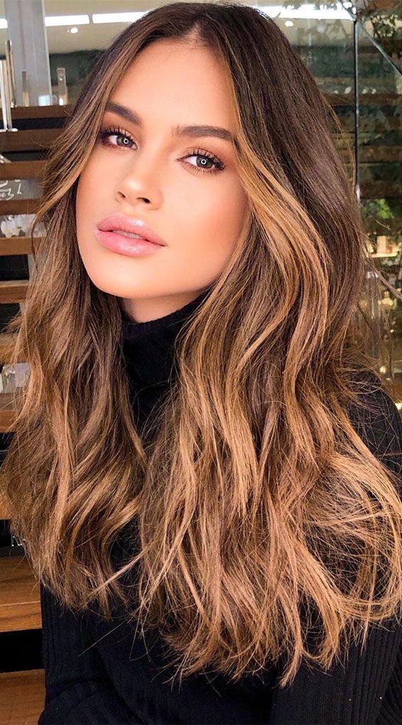 Brunette with bright caramel highlights
