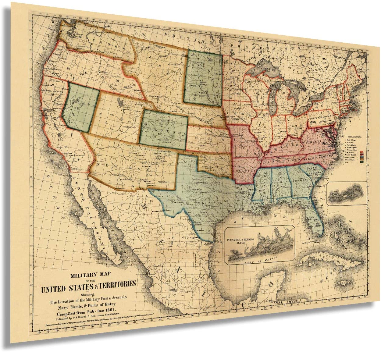 1861 American Civil War Map Vintage American Civil War Wall Art