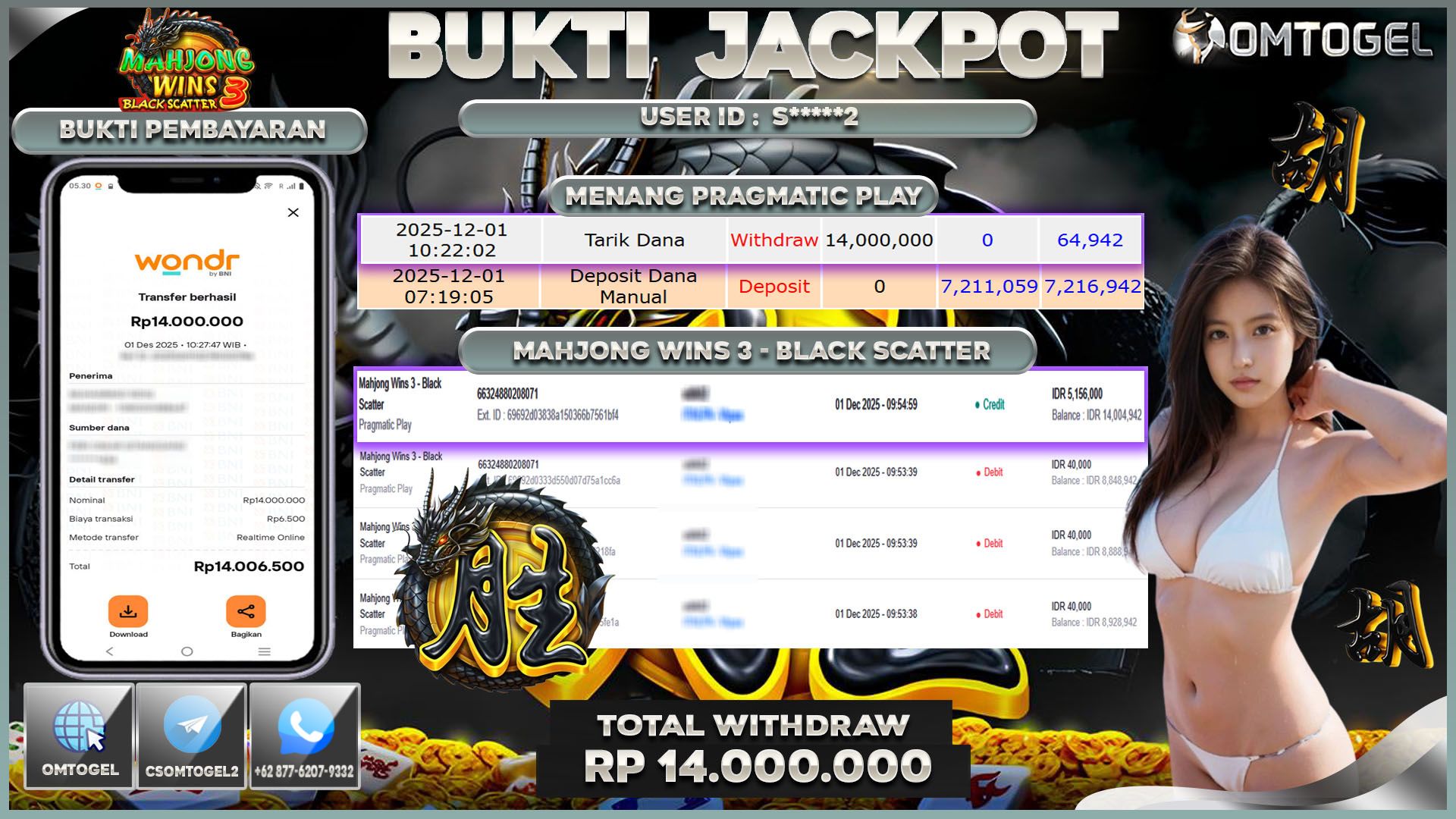 OMTOGEL JACKPOT PRAGMATIC PLAY MAHJONG WINS 3-BLACK SCATTER ,14 JUTA DI BAYAR LUNAS ,-