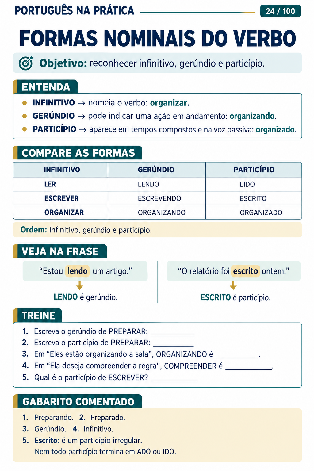 Formas nominais do verbo em prática