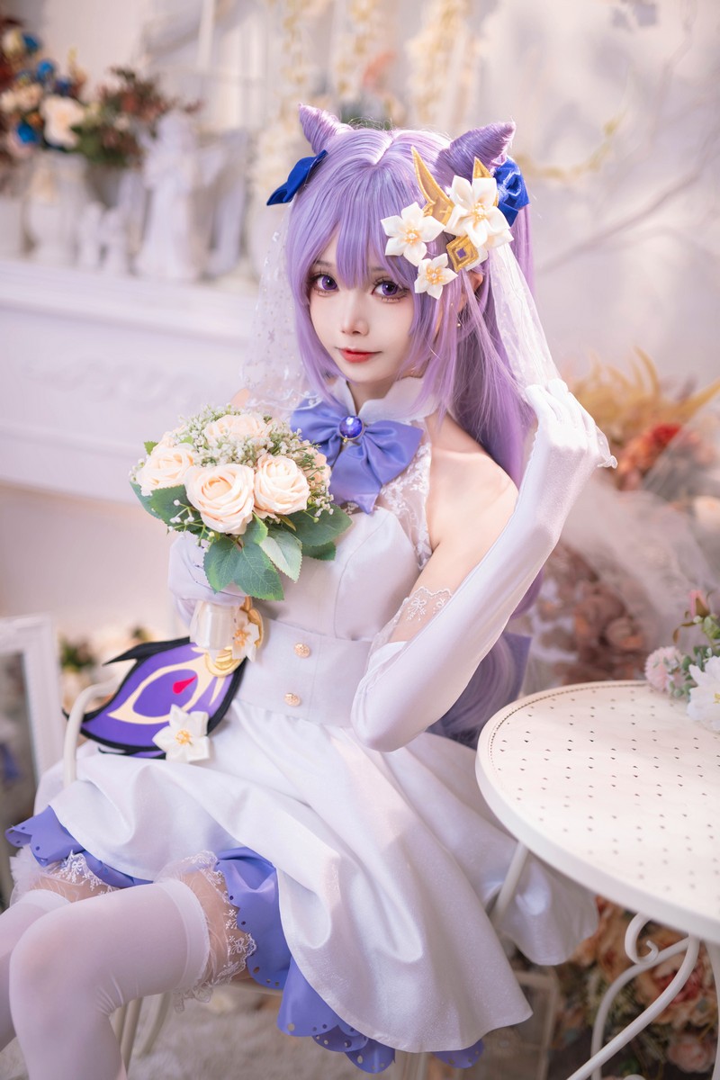 艾西Aiwest 刻晴花嫁Cosplay写真图集 原神刻晴婚纱高清图集 40P (223.2M)插图7