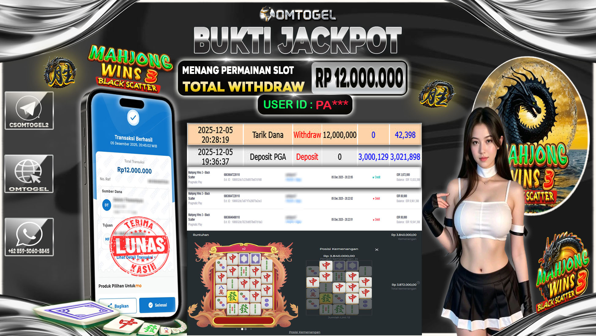 OMTOGEL JACKPOT PRAGMATIC PLAY MAHJONG WINS 3-BLACK SCATTER ,12 JUTA DI BAYAR LUNAS ,-