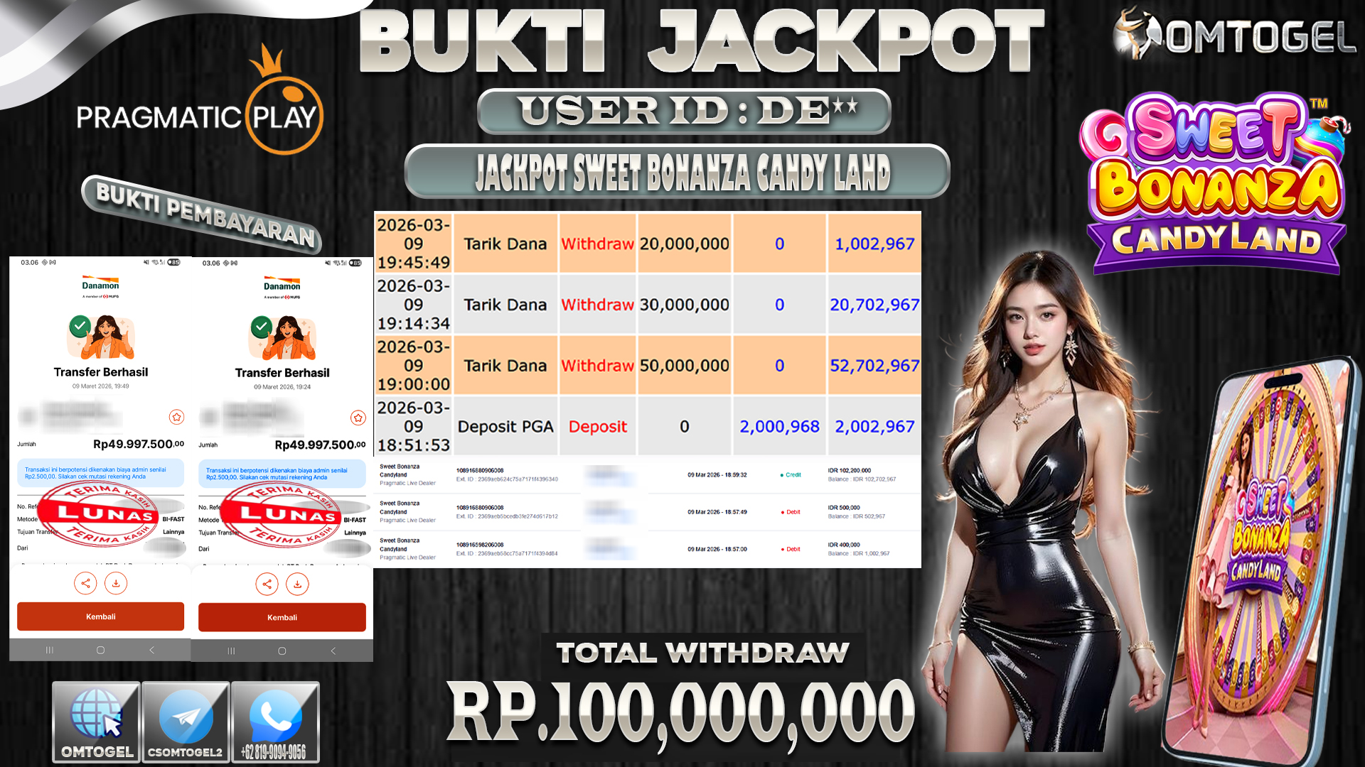 OMTOGEL JACKPOT PRAGMATIC LIVE DEALER SWEET BONANZA CANDYLAND, 100 JUTA DI BAYAR LUNAS ,-