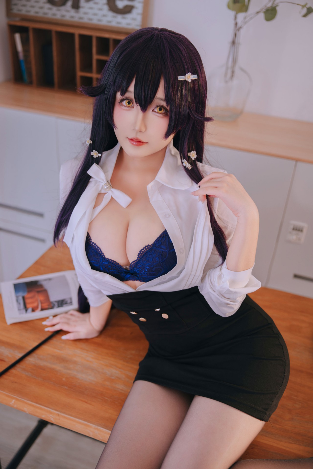 日 奈 娇《吾妻的指导课》Cosplay 作品写真图，黑色丝袜诱人看插图4