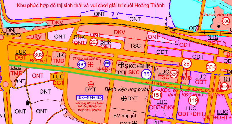 Đường đi qua phía bắc Bệnh viện Ung Bướu Bắc Ninh