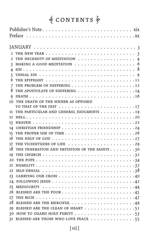 Table of contents of Meditations For Each Day
