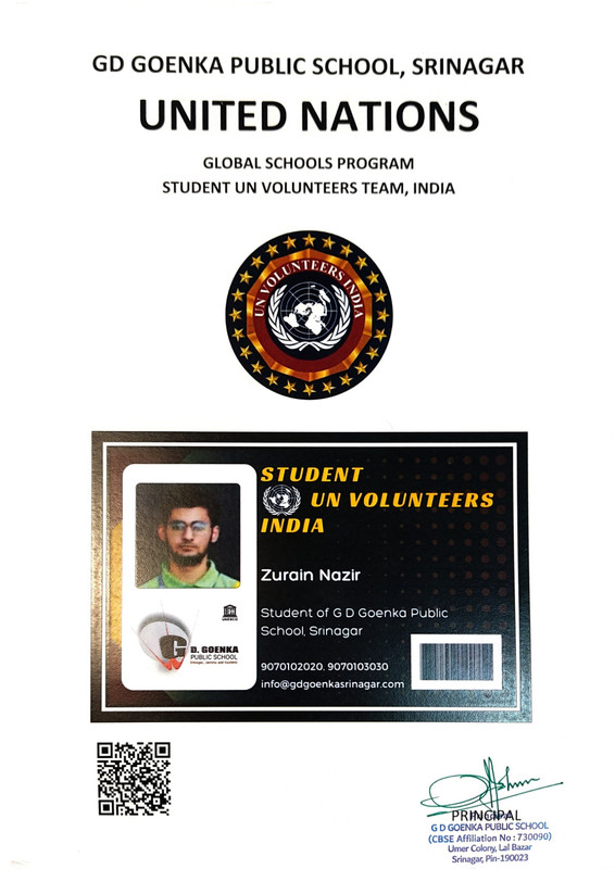 UN Student Volunteers cert