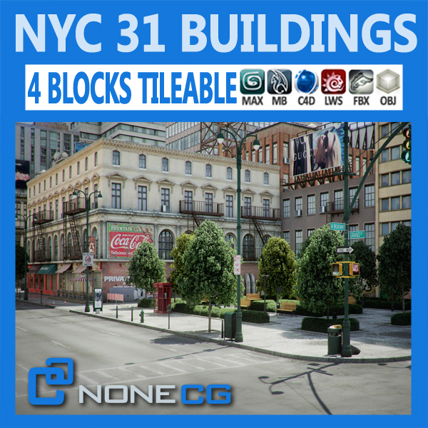 NYC – 4 Blocks – 31 Buildings FBX and 3ds Max Files