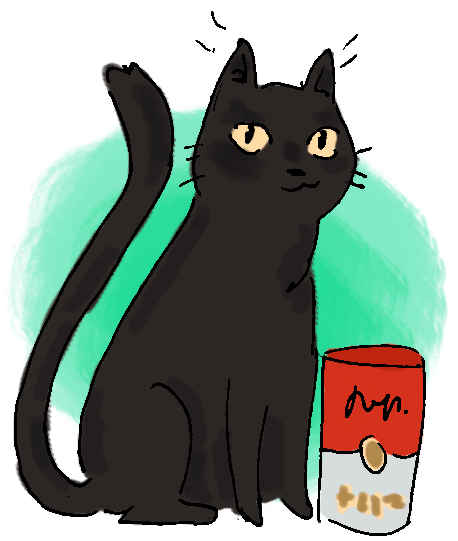 Louis' cat familiar, Rosie, with a can of tomato soup