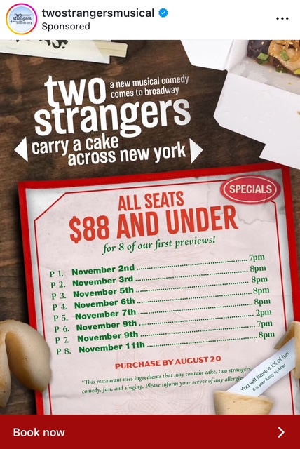 TWO STRANGERS (CARRY A CAKE ACROSS NEW YORK) To Open On Broadway November 20, 2025