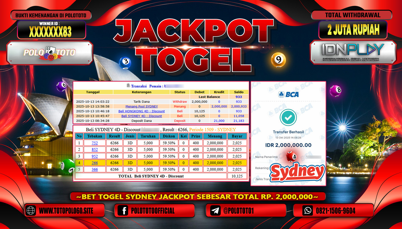 POLOTOTO JACKPOT TOGEL POOL SYDNEY Rp.2.000.000,- LUNAS
