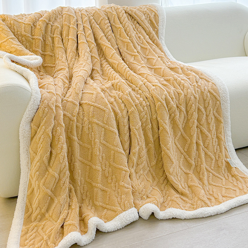 Yellow 180*200cm Double Blanket, Taffeta Fleece Blanket, Thick Winter Quilt, Lambswool Coral Fleece Small Blanket, Office Nap Blanket, Sofa Cover Blanket, Bedding, Machine Washable