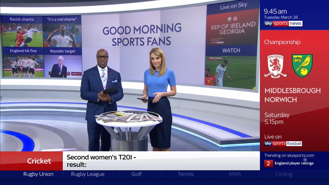 26 March - 09.00.00 - Good Morning Sports Fans. Round-up of the 