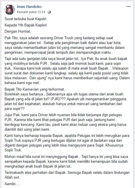 Surat terbuka Iman Handoko