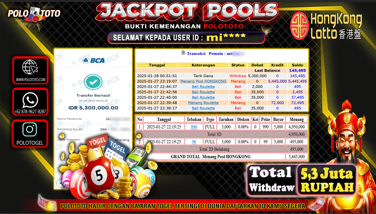 POLOTOTO JACKPOT TOGEL PASARAN HONGKONG Rp.5,300.000,-