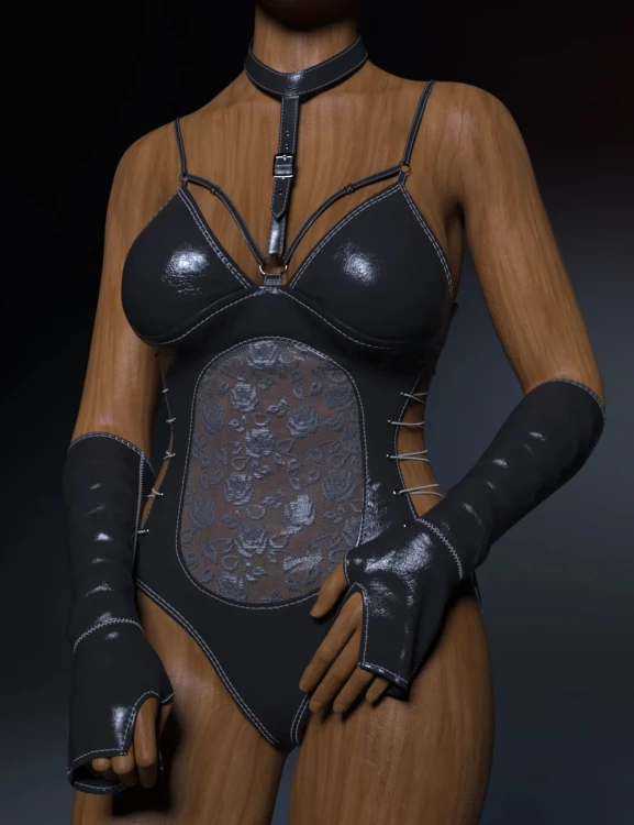 dForce GN Glossy Leather Mesh Bodysuit for Genesis 9