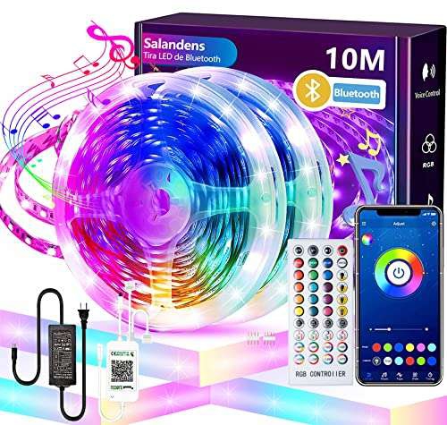 Amazon - Luces led 10 Metros con control IR, se pueden controlar con bluetooth Android/iOS
