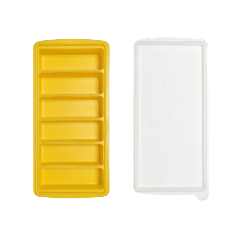 2-Packs Yellow 6-Grid Extra Long Silicone Ice Cube Tray - Easy Release Reusable Food Grade Mold for Whiskey, Cocktails & Commercial Use