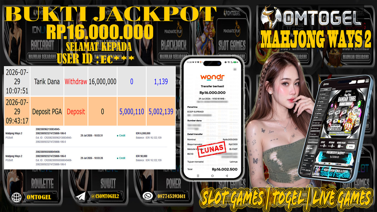 OMTOGEL JACKPOT PG SOFT MAHJONG WAYS  Rp,16,000,000,- DIBAYAR LUNAS