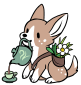 A tan corgi pouring tea