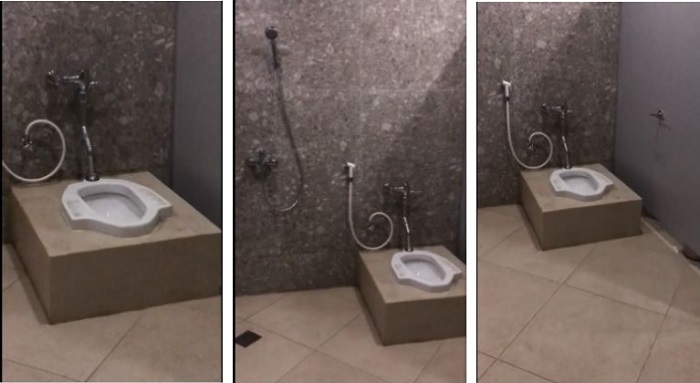 Viral video yang memperlihatkan desain toilet tanpa bilik penutup atau sekat di gedung Malang Creative Center (MCC).