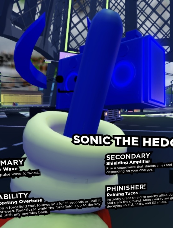 Boombox, but he seems to only have his boombox, face, and horns, while the rest of his model is Sonic the Hedgehog's leg.